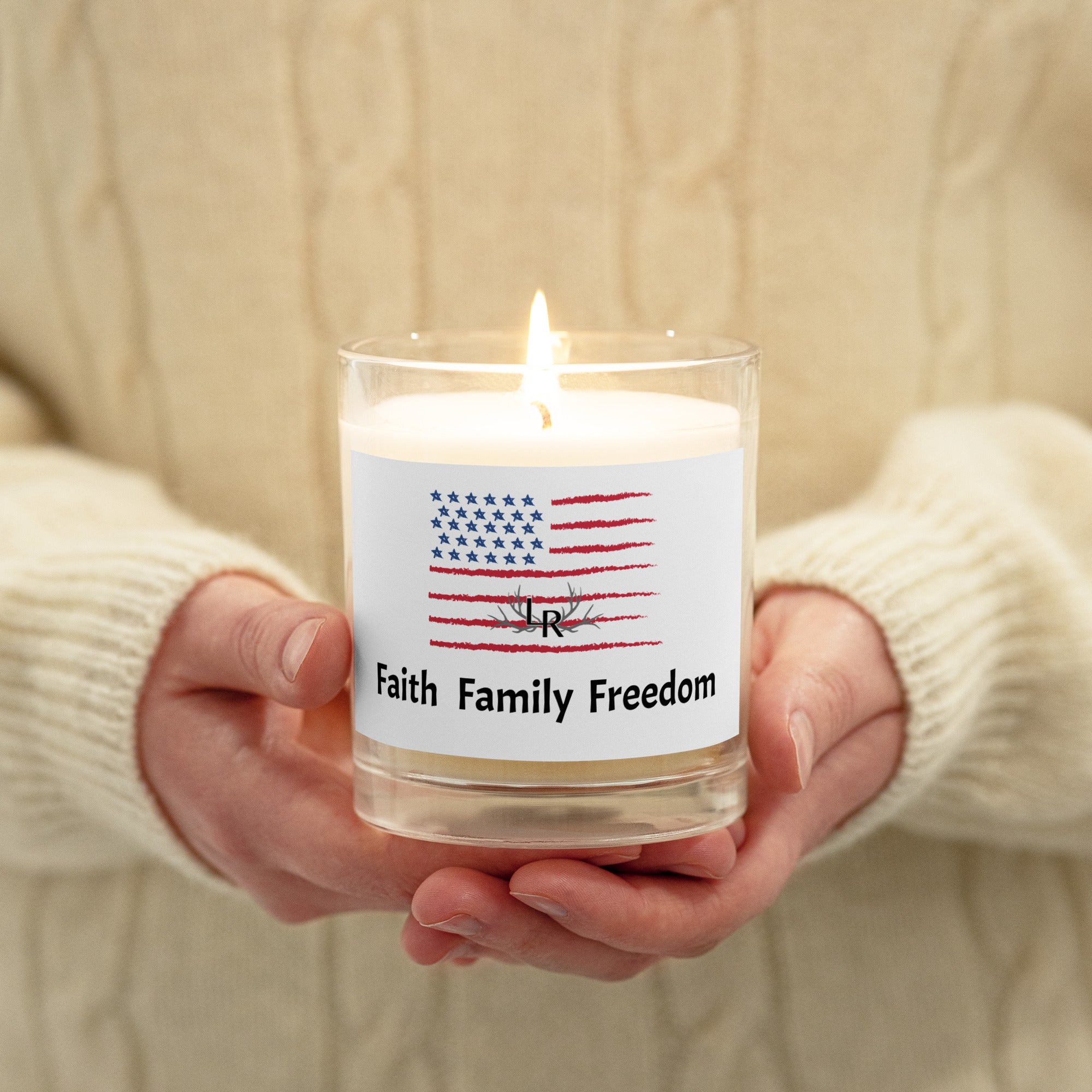 Faith Family Freedom - Glass jar soy wax candle